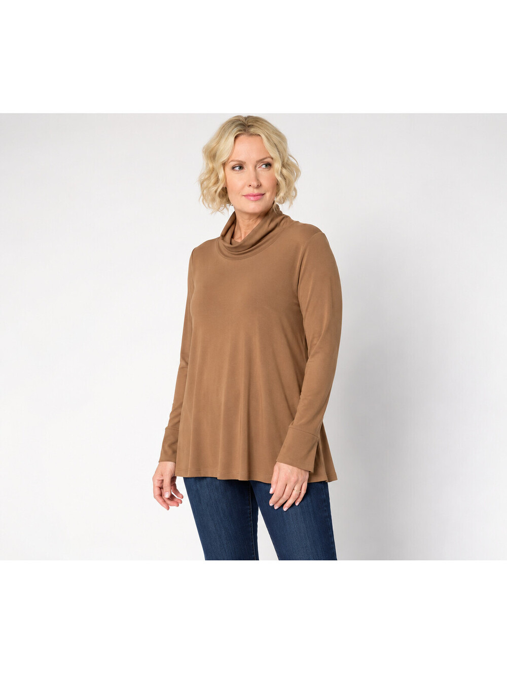 Susan Graver Modern Essentials Fit & Flare Tunic Top Perfect Taupe, Petite 4X